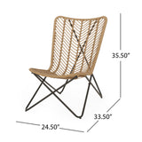 Wicker Chair With Geometric Cross Base, (Set of 2) - Light Brown