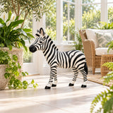 Standing Zebra Garden Statue, Animal Sculpture With 2 Ground Stakes For Outdoor Decor - Black White
