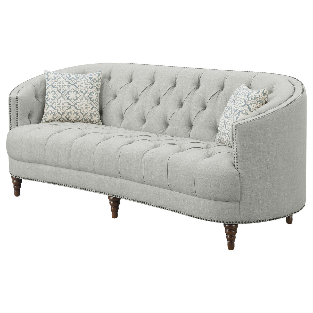 Veronica - Light Sloped Sofa With Tufted Elegant Upholstered Lounge Seating - Light Gray