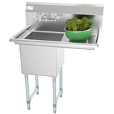 33 in. One Compartment Stainless Steel Commercial Sink with Drainboard, Bowl Size 15"x 15"x 12" SA151512-15R3FA.