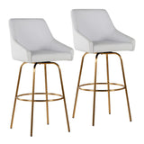 Hannah - Transitional Fixed-Height Swivel Barstool (Set of 2) - Gold Metal, White Faux Leather, And Gold Metal With Rounded Gold Metal Footrest