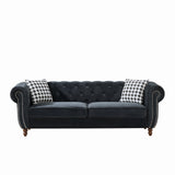 Chesterfield Velvet Upholstery Fabric Sofa With Roll Armrest & Nailhead