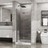 Bifold Frameless Glass Shower Door With Pivot Swing Panel, Tempered Clear Glass