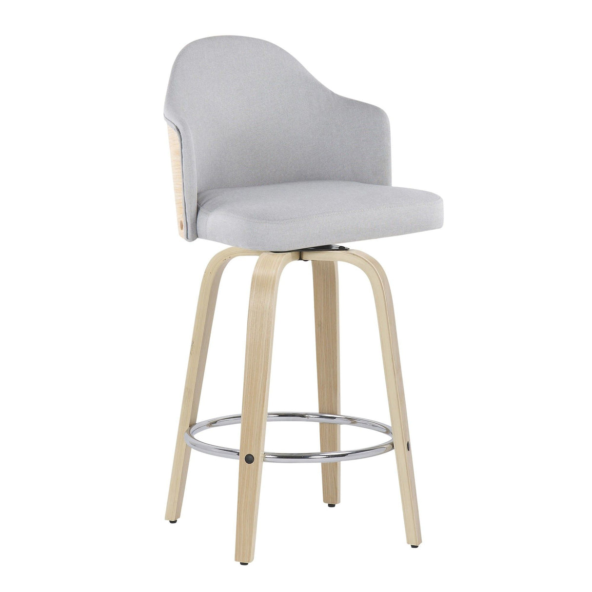 Ahoy - Fixed - Height Counter Stool - Natural Bamboo Legs And Round Chrome Metal Footrest With Light Gray Fabric Seat And Natural Bamboo Back (Set of 2)