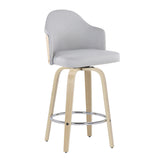 Ahoy - Fixed - Height Counter Stool - Natural Bamboo Legs And Round Chrome Metal Footrest With Light Gray Fabric Seat And Natural Bamboo Back (Set of 2)