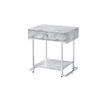 Wither - Accent Table - White Printed Faux Marble & Chrome