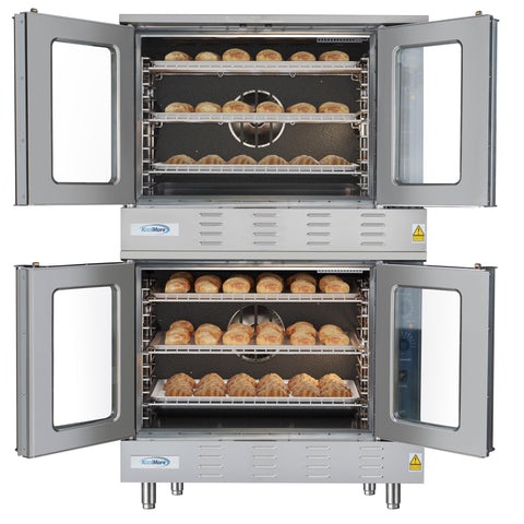 38 in. Full Size Double Commercial Natural Gas Convection Oven 108,000 BTU Total with Stacking Kit (KM-DCCO54-NG)