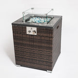 Propane Gas Square Fire Pit, Tile Tabletop With Beautiful Wicker Base For Outside