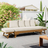 Outdoor Patio Daybed Sofa, 3 Seat Sofa With Foldable Arm 4 Back Pillows