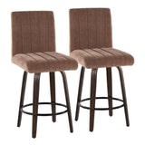 Hannah - Fixed-Height Counter Stool With Swivel And Round Black Metal Footrest (Set of 2) - Walnut Glazed Wood