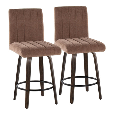 Hannah - Fixed-Height Counter Stool With Swivel And Round Black Metal Footrest (Set of 2) - Walnut Glazed Wood