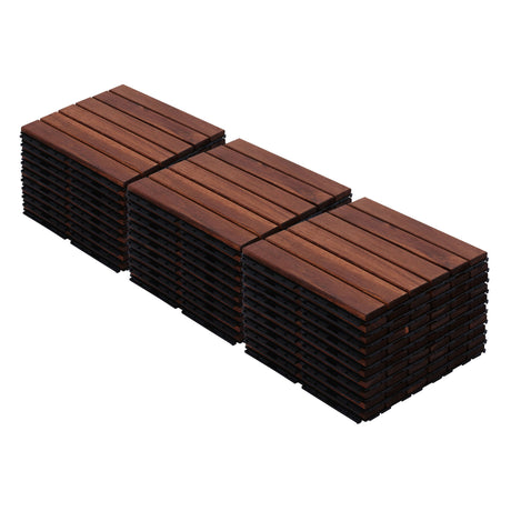 Interlocking Deck Tiles Striped Pattern, Waterproof Anti Mildew Brown