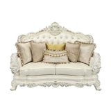 Adara - Loveseat With 5 Pillows - Pearl White Synthetic Leather & Antique White