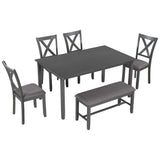 6 Piece Rectangular Dining Table Set With 4 Chairs And Bench