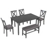 6 Piece Rectangular Dining Table Set With 4 Chairs And Bench