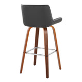 Santi - 30" Fixed-Height Barstool With Swivel And Square Chrome Metal Footrest (Set of 2) - Walnut Wood