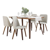 Folia - Toriano 5 Piece Dining Set - Walnut Wood, Beige Fabric