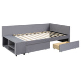 L Shaped Upholstered Platform Bed With Storage And Drawers