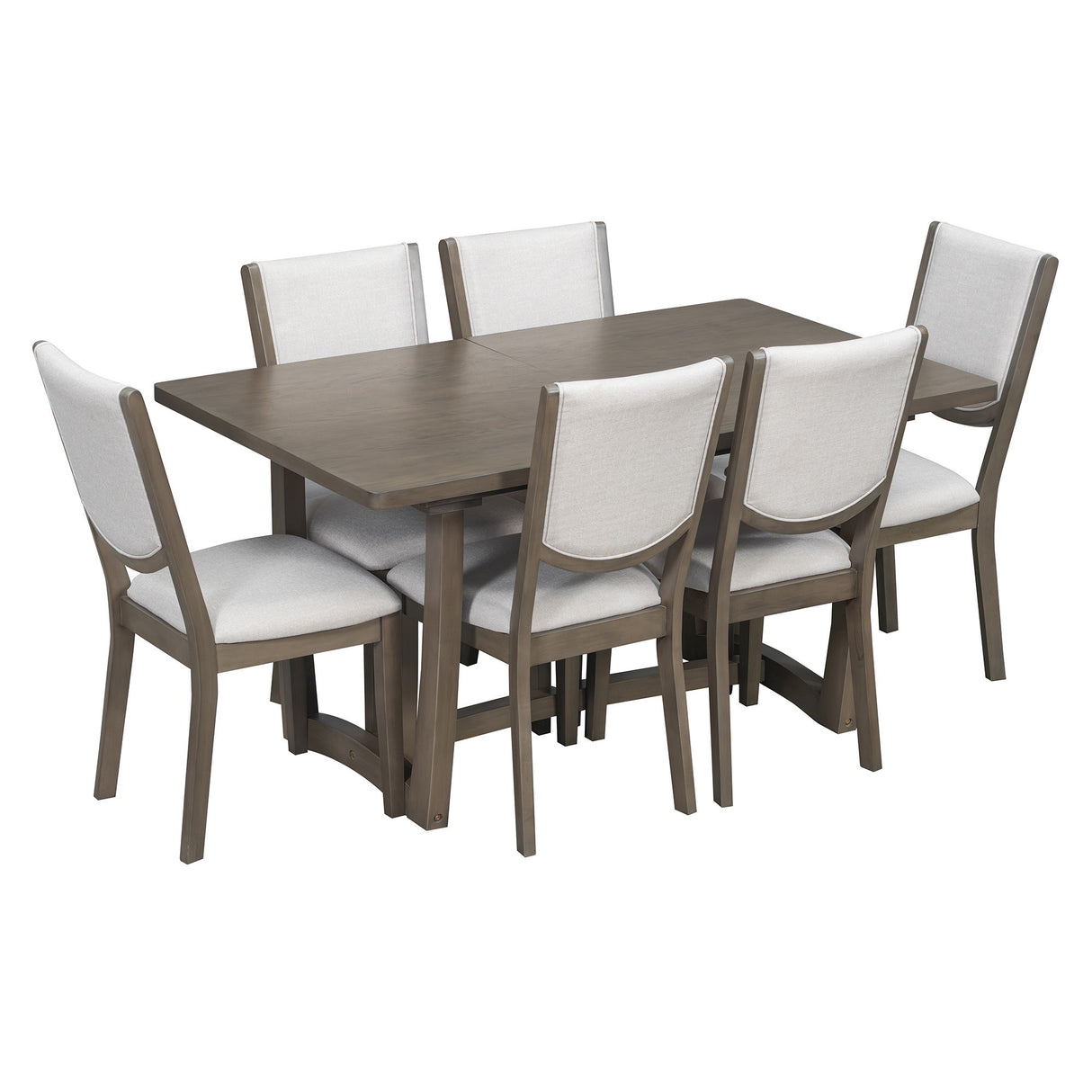 Rectangular Extendable Dining Table Set With 6 Upholstered Chairs