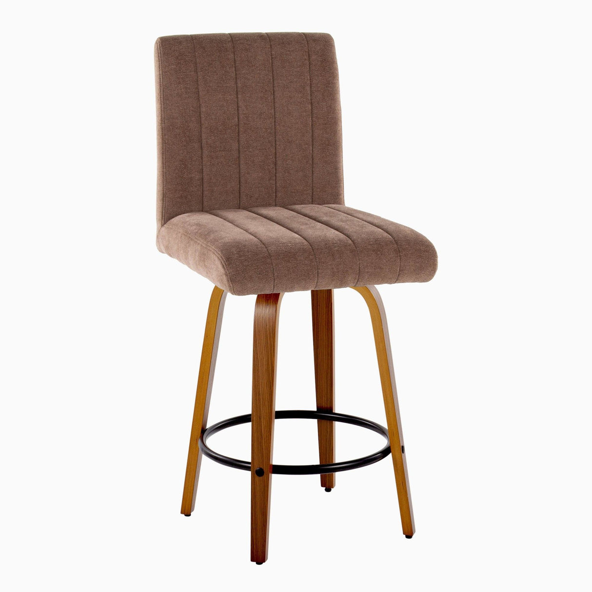 Hannah - 26" Fixed-Height Counter Stool With Swivel And Round Black Metal Footrest (Set of 2) - Walnut Wood