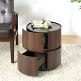 Elegant Italian High Grade Double Layer Storage Round Side Table - Brown / Black