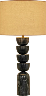 Opus - Genuine Marble, Linen Textured Fabric And Brass Table Lamp