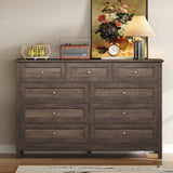 Rustic Storage Dresser With 9 Drawers And Silver Handle