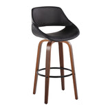 Fabrizzi - 30" Fixed-Height Barstool With Swivel And Round Black Metal Footrest (Set of 2) - Walnut Wood