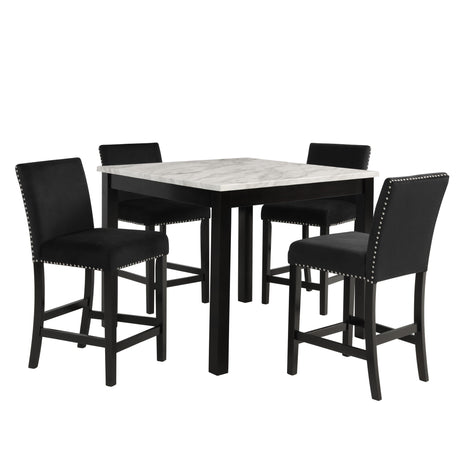 Modern 5 Piece Counter Height Dining Set With Tufted Nail Head Chairs