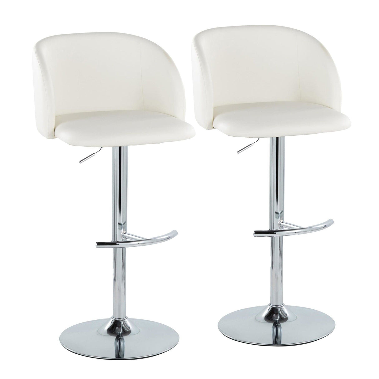 Fran - Adjustable Barstool (Set of 2) - Chrome Metal, White Faux Leather