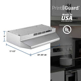 Broan F4030SF under-cabinet range hood dimensions diagram