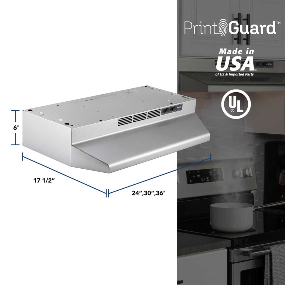 Broan F4036SF under-cabinet range hood dimensions diagram