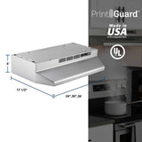 Broan F4036SF under-cabinet range hood dimensions diagram