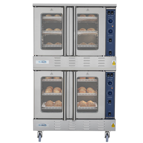 38 in. Full Size Double Commercial Natural Gas Convection Oven 108,000 BTU Total with stacking And Casters (KM-DCCO54-NGC)
