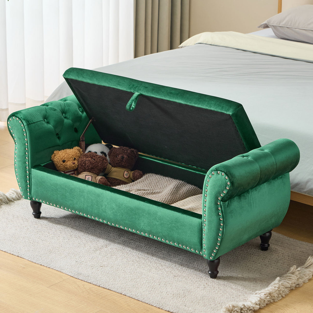 Luxurious Velvet Multifunctional Storage Ottoman Bench With Pillow