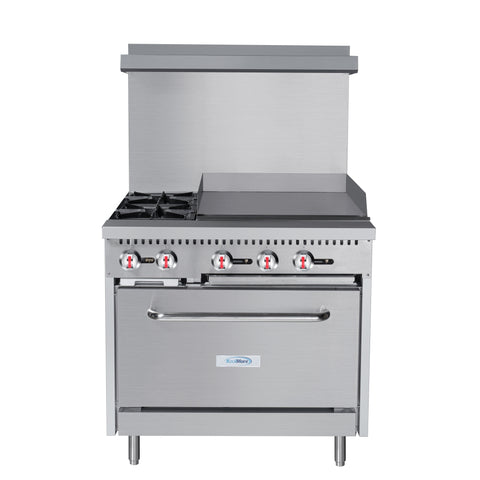 36 in. 2 Burner Commercial LP Range with 24 in. Griddle in Stainless-Steel (KM-CRG36-LP)