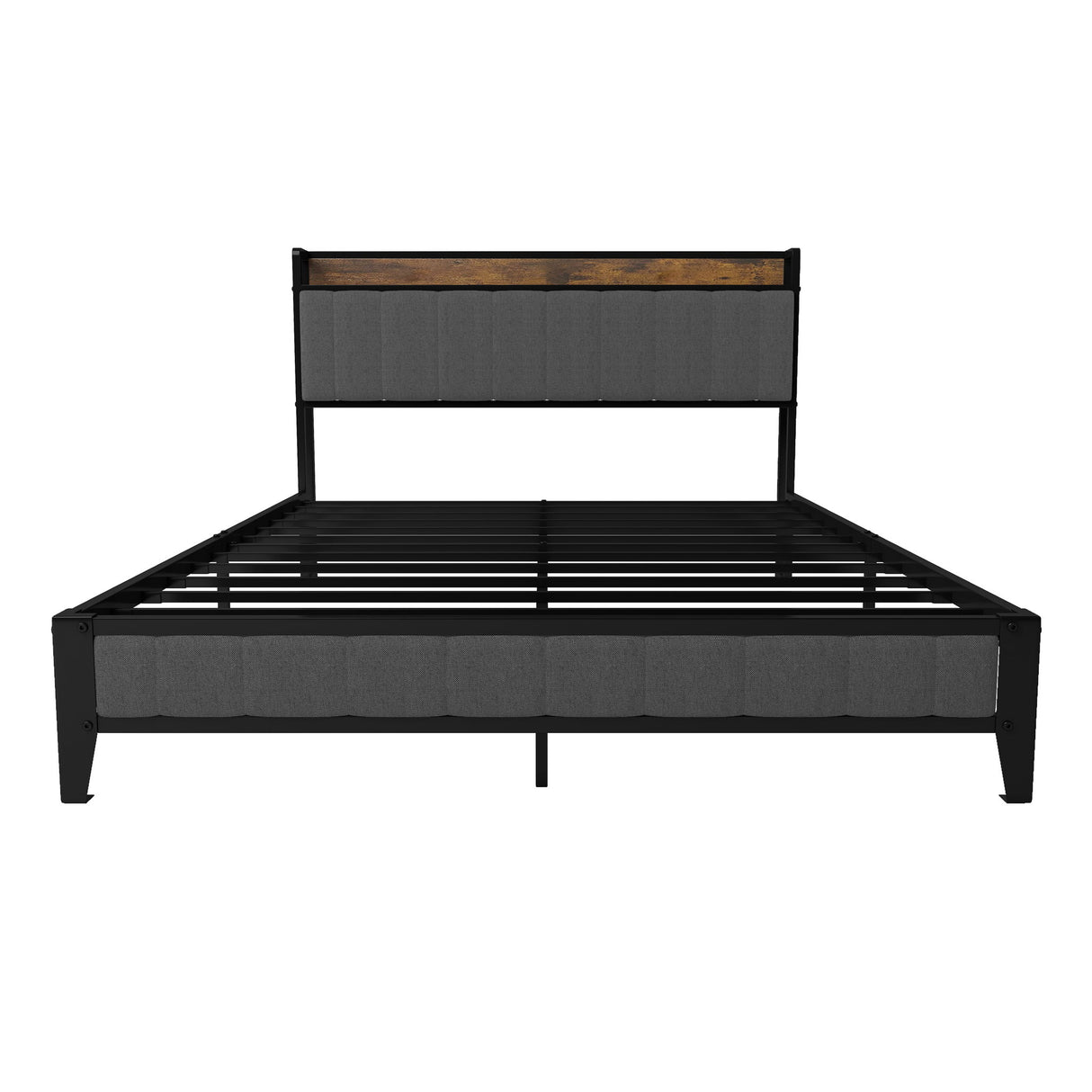 Bed With Charging Station, American Design Upholstered Headboard, Metal Platform