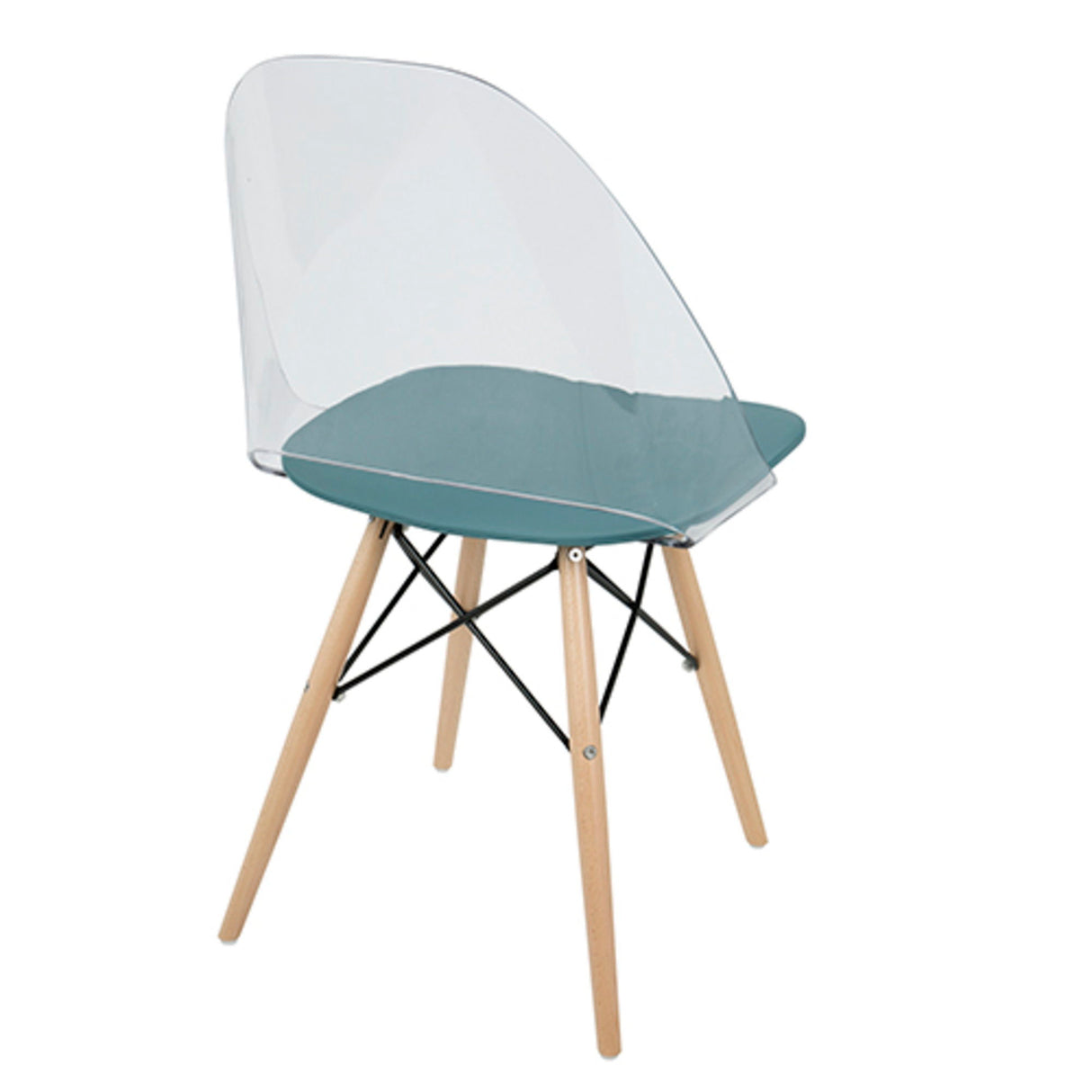 Tonic - Chair (Set of 2) - Natural Wood, Teal Blue Polypropylene, Clear Polycarbonate, Black Metal