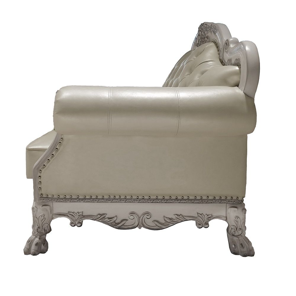 Dresden - Loveseat With 3 Pillows - Synthetic Leather & Bone White