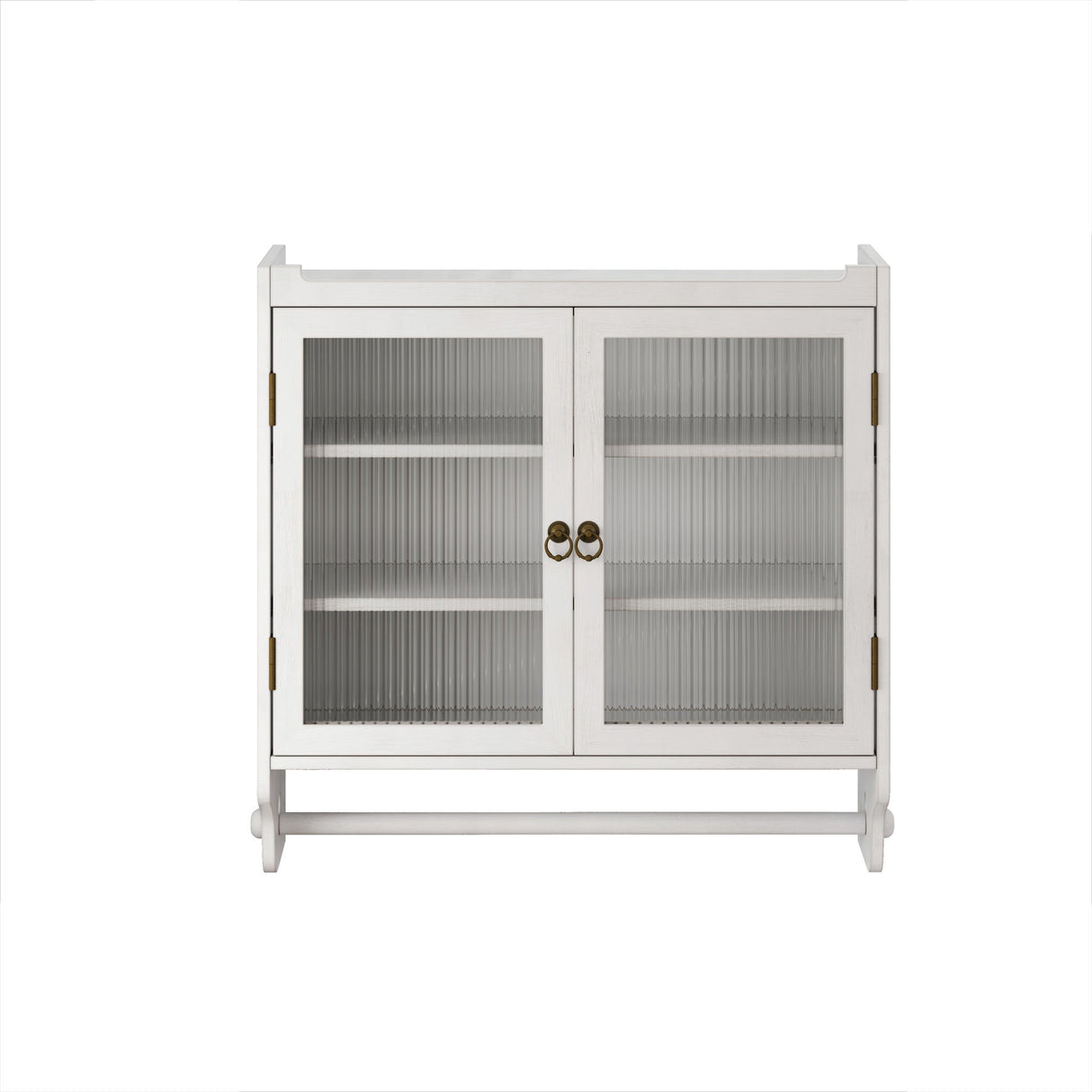 Vintage Double Door Wall Cabinet With Three Tiers Storage And Towel Rack - White Washed