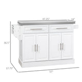Homcom - Rolling Kitchen Island With Storage, Portable Kitchen Cart With Stainless Steel Top, 2 Drawers, Spice, Knife And Towel Rack And Cabinets