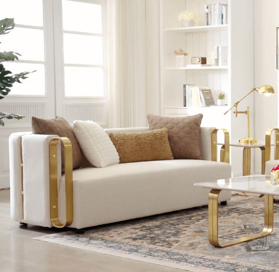 HD-3156 - Loveseat - White / Gold