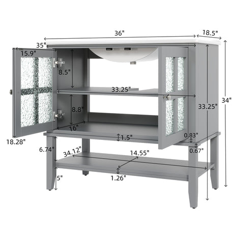 Bathroom Vanity With Ceramic Sink, Adjustable & Open Shelf