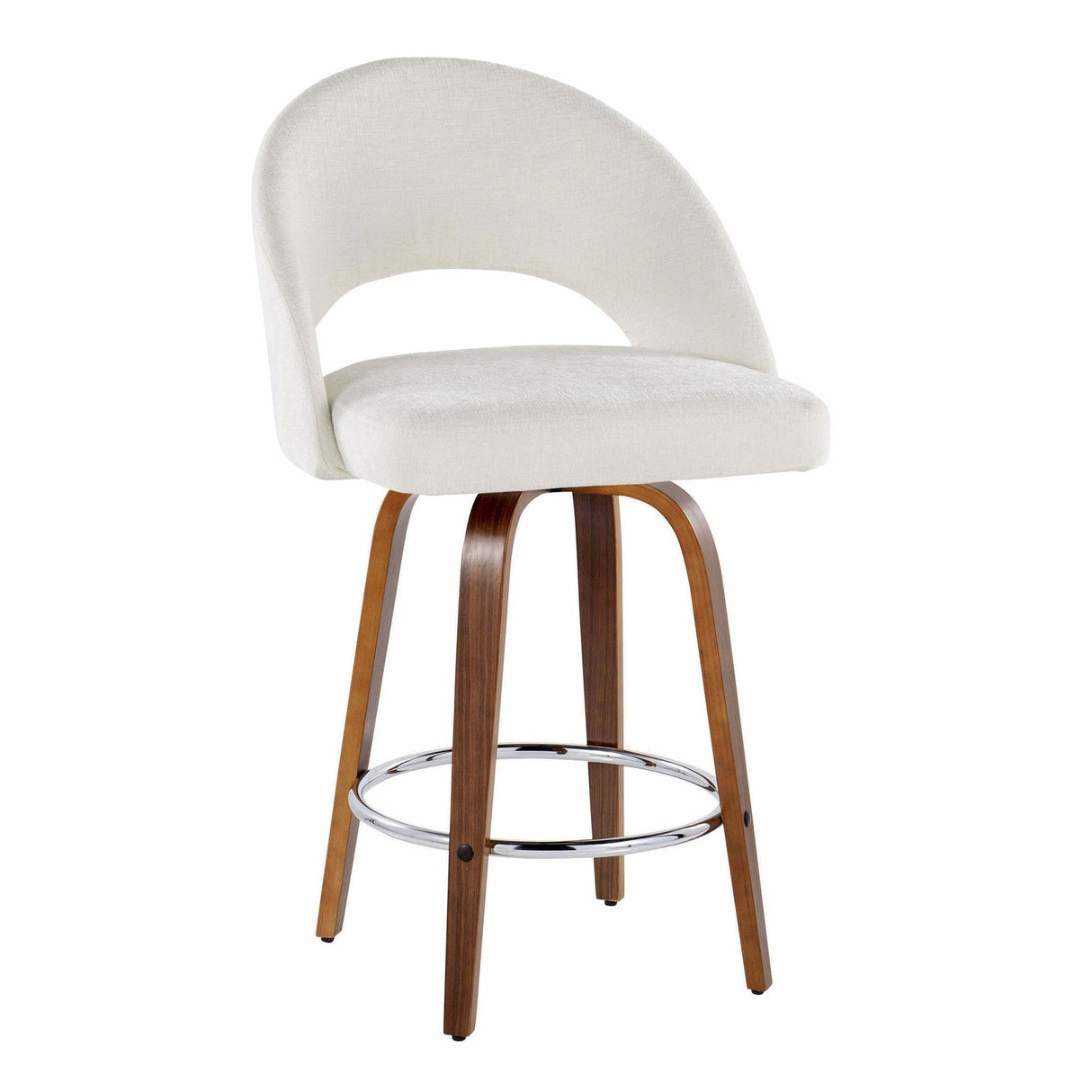 Renee - Upholstered Fixed-Height Barstool (Set of 2) - Walnut Wood, Chrome Metal