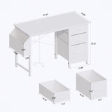 Office Desk With Power Outlet, 3 Drawers And Side Pocket For Office - White