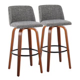Toriano - 30" Fixed-Height Barstool (Set of 2) - Dark Gray Noise And Walnut
