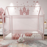 Metal Bed House Bed Frame With Fence