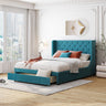 Storage Bed Velvet Upholstered Platform Bed With Wingback Headboard And A Big Drawer