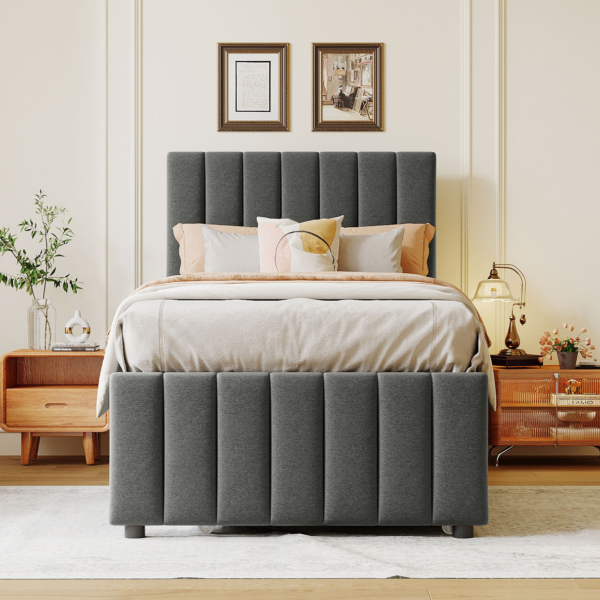Upholstered Design Platform Bed With Trundle
