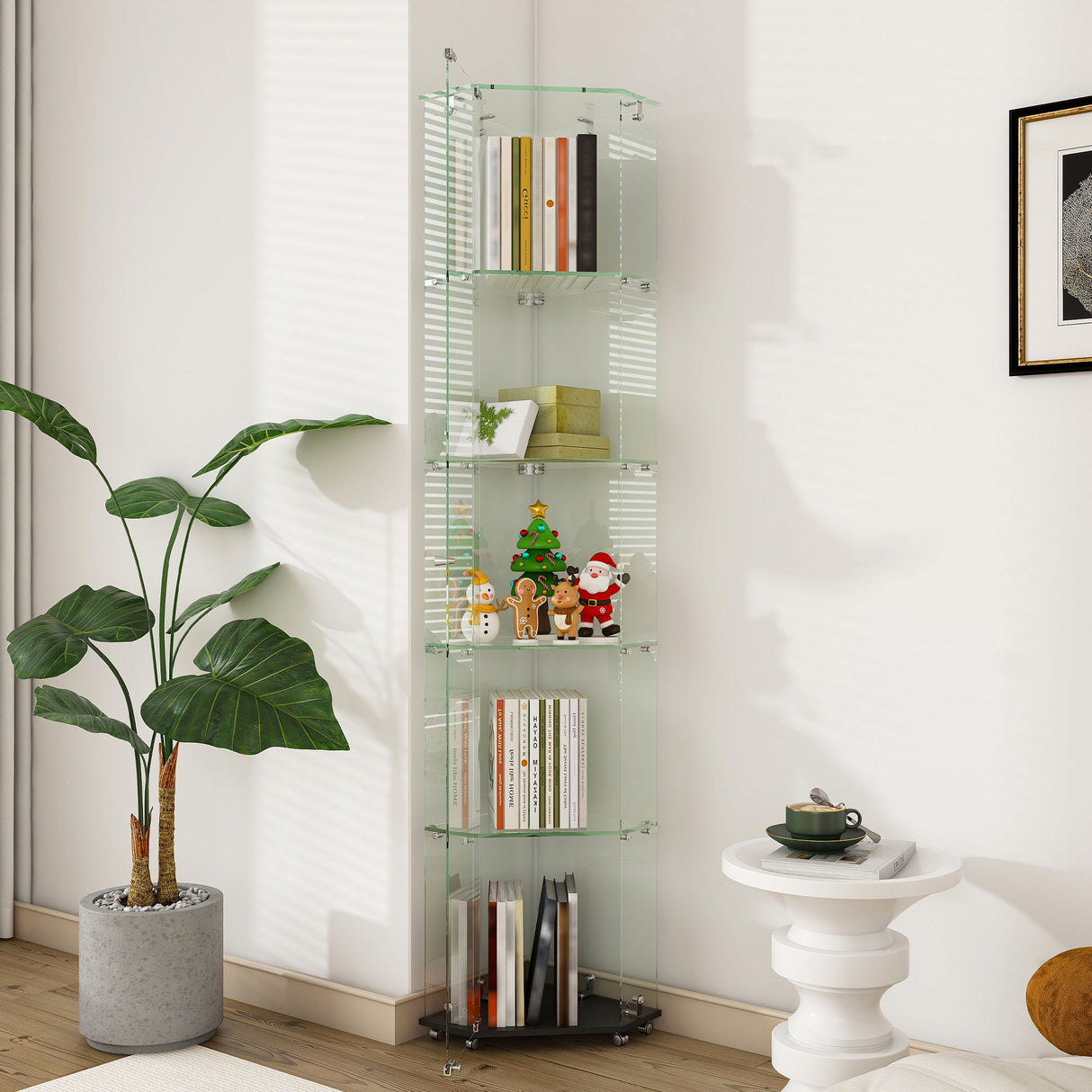 5 Tier Diamond Glass Display Case With 5 Dynamic LED Modes - Black